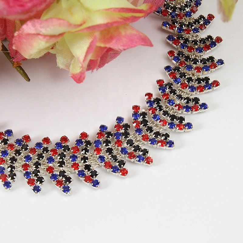 Smile Multicolor Clear Crystal Rhinestone Trims Chain Costume Applique Wholesale Rhinestone Chain Trim