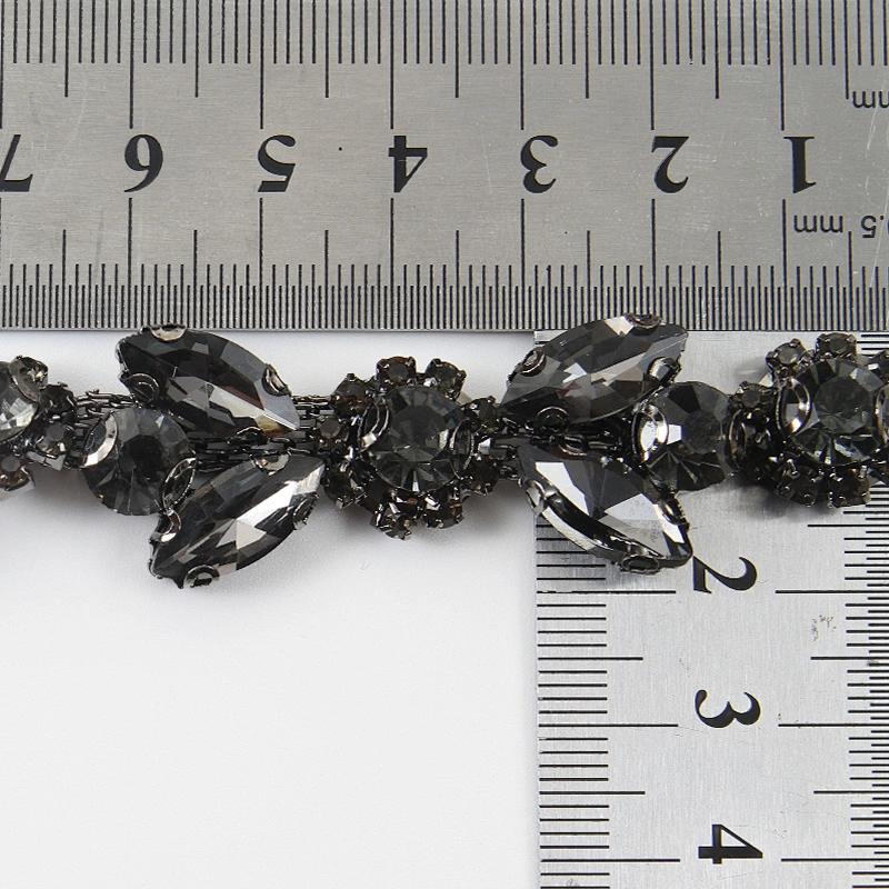 High quantity black rhinestone flower motif crystal rhinestone chain trim