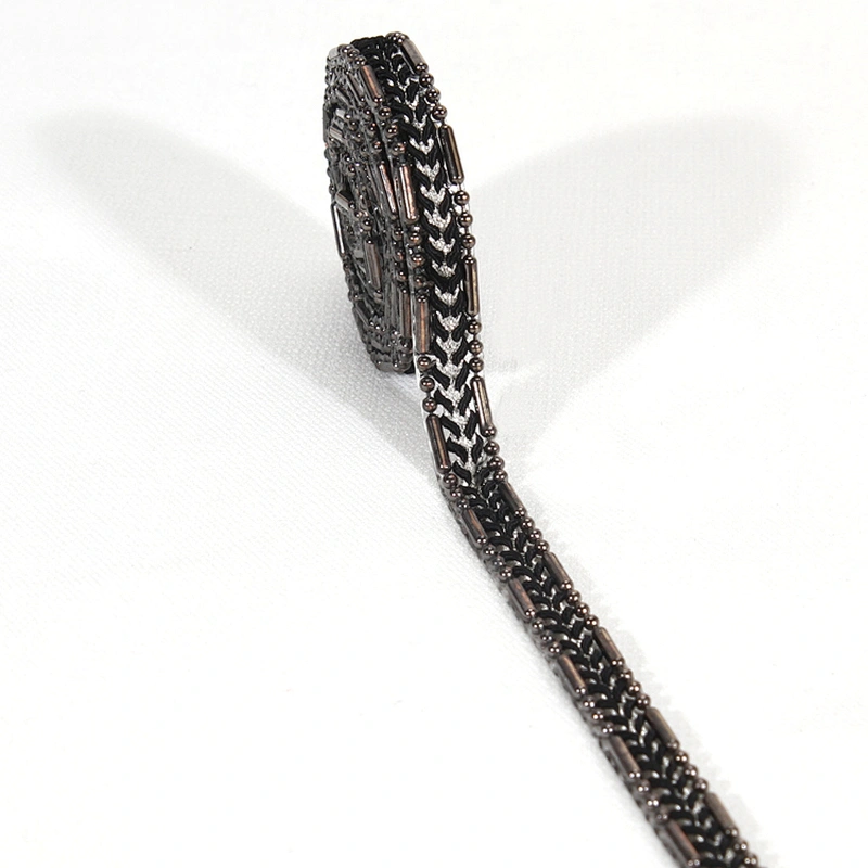 Black Bordered Accessories Beads Hotfix Transfer Trim with kavatar Braided Strip