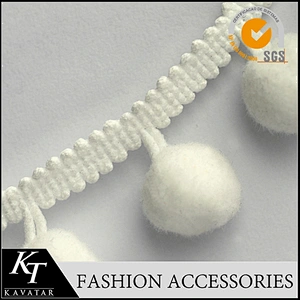 Hot selling white lace trim pom pom trim for dress