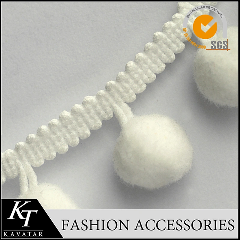 Hot selling white lace trim pom pom trim for dress
