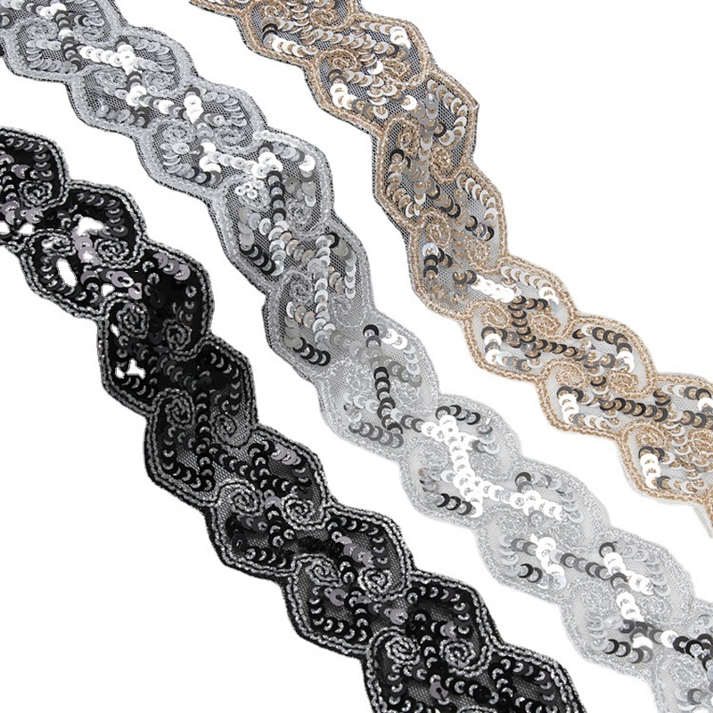 Custom Design Pattern Jacquard Beaded Lace Sequin Flower Trim for Clothing