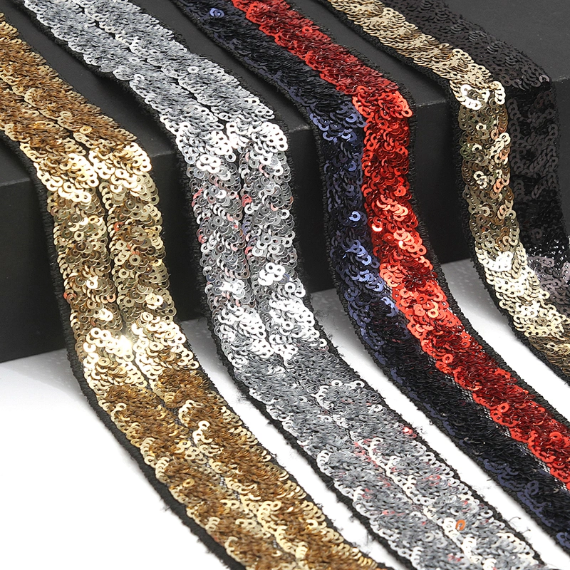 Wholesale New Arrival Double-Deck Lace Trim Hand Embroidery Sequin Tape For Dress