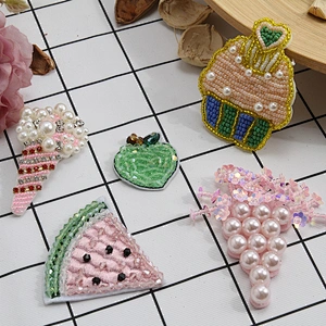Wholesale handmade fruit patches fashion Sew on patch glass/resin crystal Beaded Patches 3D
