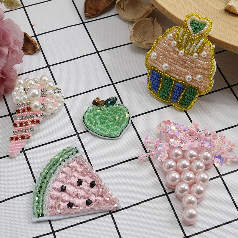 Wholesale handmade fruit patches fashion Sew on patch glass/resin crystal Beaded Patches 3D