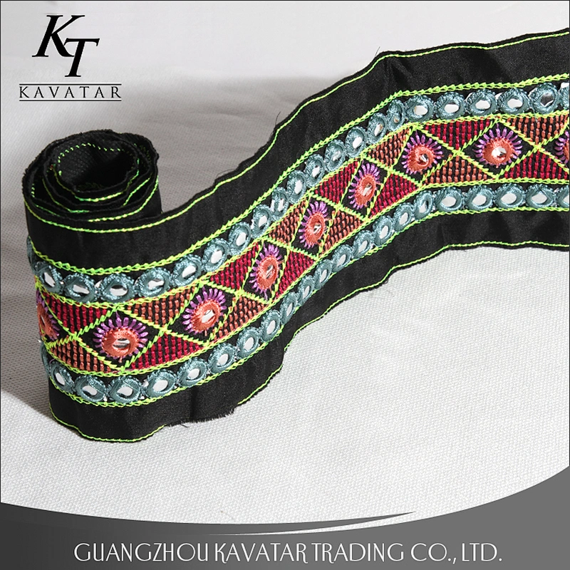 Fashion new ethnic style mirror white lace trimming