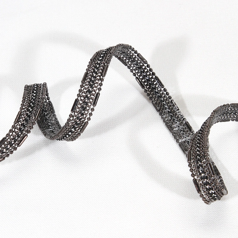Black Acrylic Beads Edging Accessories Chained Hotfix Transfer Trimming for Garments Shoes