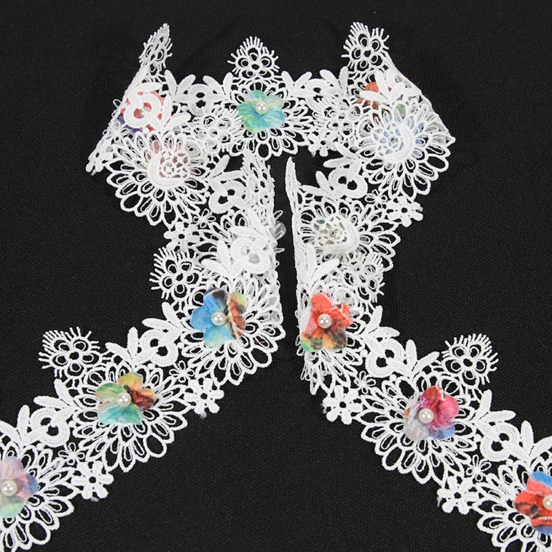 Kavatar design 3D floral layers white lace for dress