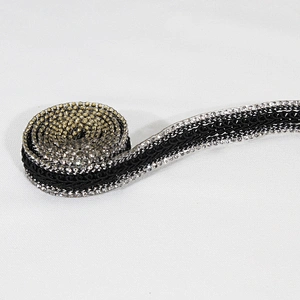 Custom 1.5cm Black Sequin Accessories Bead Rhinestone Edged Thermal Transfer Trim