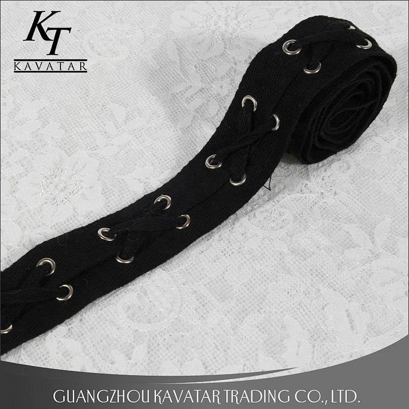 Kavatar Black Grommet Black Cotton Drawcord Tape Eyelet Trim