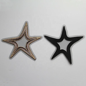 3D Multi Colour Bead Rhinestones Star Shaped Black Applique Patches