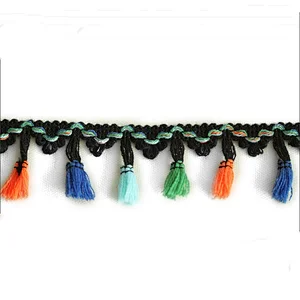 Wholesale polyester fringe trimming, mixed color tassel,colorful tassel fringe trims