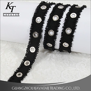 Factory price wholesale grosgrain eyelet lace trim fringe tape for garment,shoe,etc