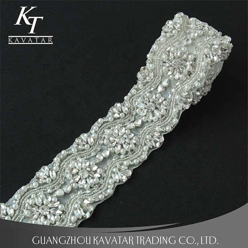 Custom Rhinestone Bridal Bead Applique For Wedding Belt
