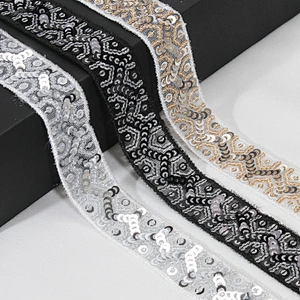 Wholesale Craft Stylish Sequin Beaded Embroidered Mesh Lace Trim