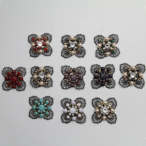 Multi Color Iridescent Flower Floral Flatback Rhinestones Beads Patches