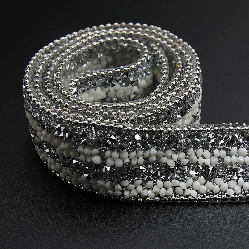 Kavatar Wholesale Garment Hangtag Heat Label Rhinestone Chain Rhinestone Transfer For T-shirt Hotfix Trim Iron on Trims