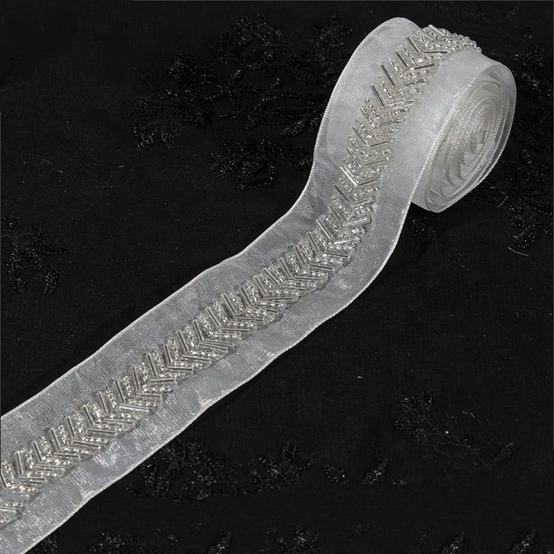 Handmade Beaded Sewing Lace Trims Mesh Ribbon For Wedding Dress Decoration