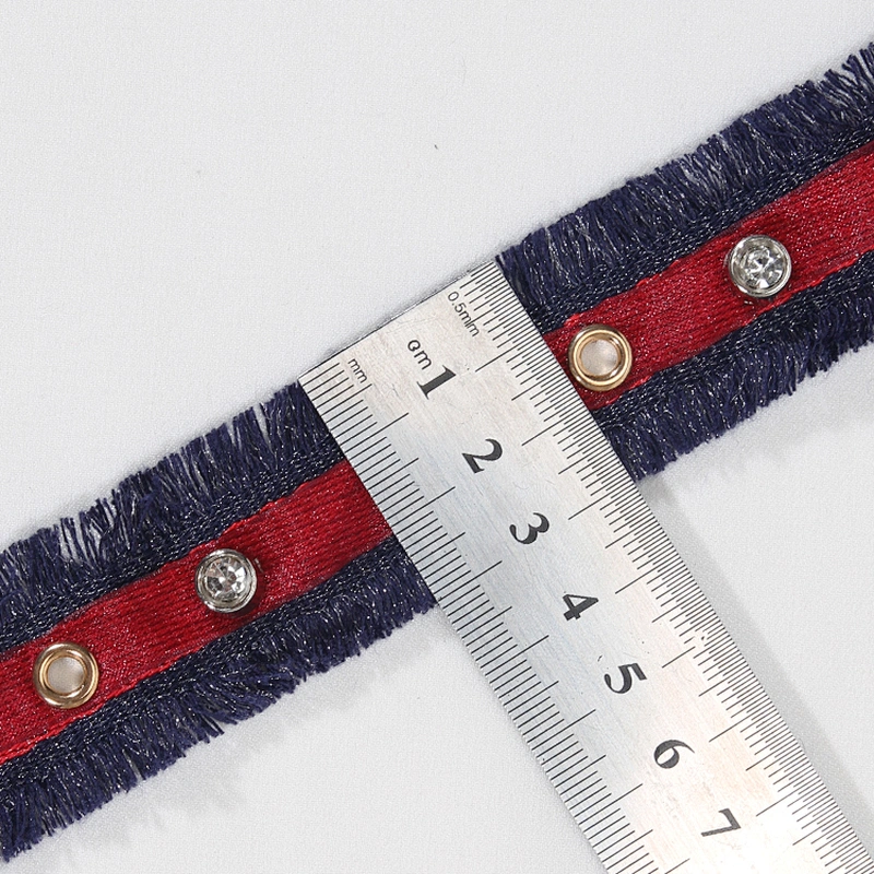 Good quality eyelet fringe trim lace tape with crystal