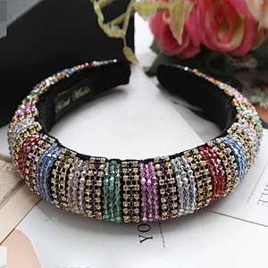 Multi Color Lux Velour Crystal And Rhinestone Cup chain Decorated Headbands Hairbands WOMEN HEADBAND