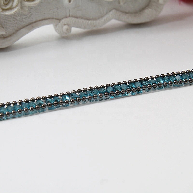 Decorative hot fix Copper royalblue rhinestone strass transfer chain edging clothing trim for garments shoes