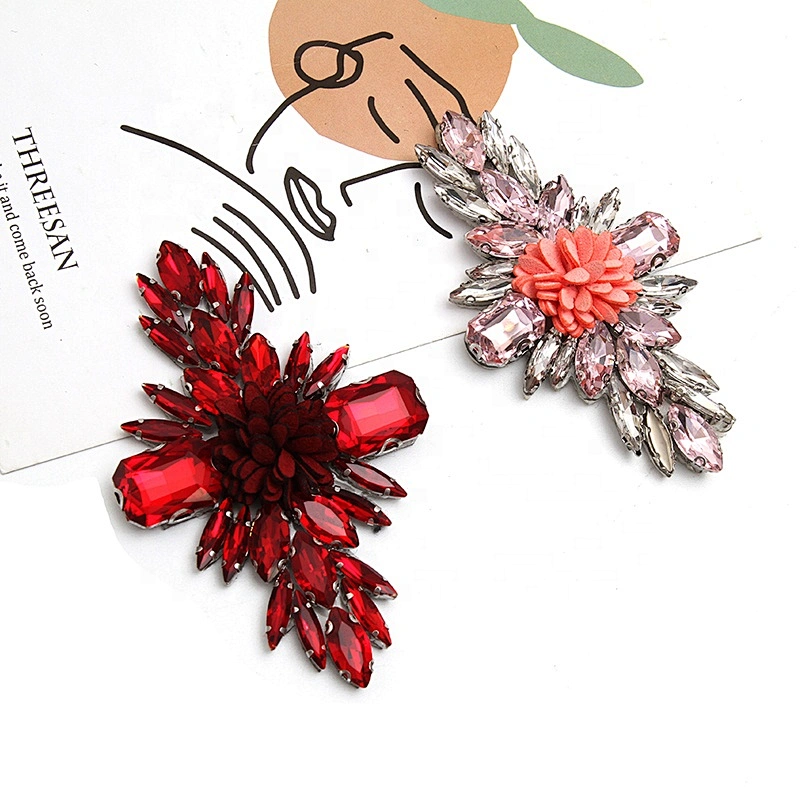 Christmas Cherry Flower Decorative Sew on Rhinestone Beaded Patches Wholesale patches for clothing