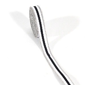Design iron on hot fix rhinestone trim with white black strip ribbon