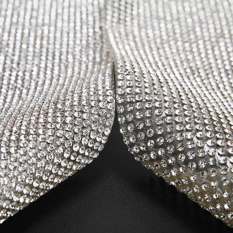 Kavatar Wholesale  2mm Aluminum Transfer Crystal Stone Mesh Sheets Trimming, Gold Accessories Base Hot Fix Rhinestone Iron on Trims