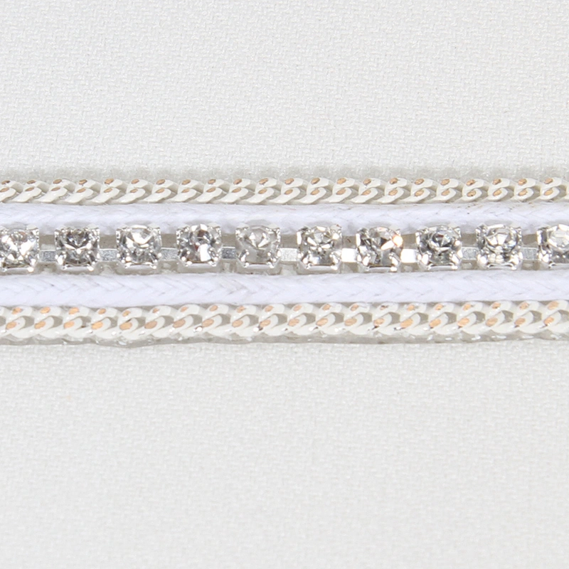 Bling Bling Decorative White Strips Accessories Beads Chain Decorated Hot Fix Rhinestone Transfer Motif Trim