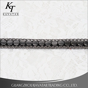 Kavatar Hot Fix Stud border Copper chain Lace Trim For Garment Accessories