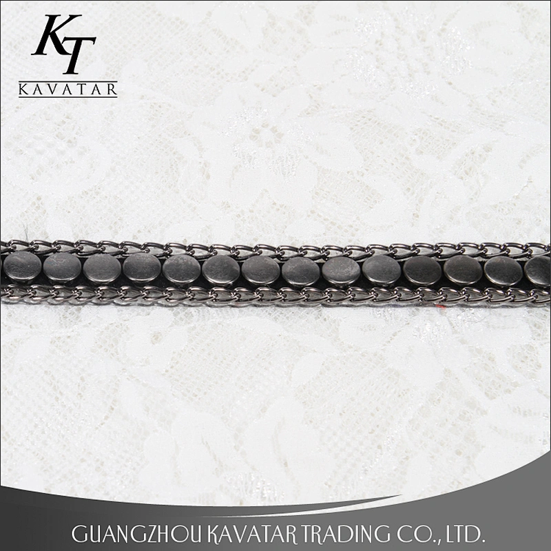 Kavatar Hot Fix Stud border Copper chain Lace Trim For Garment Accessories