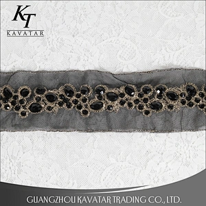 Rhinestone Beaded Lace Trim Gold Lace Ribbon Garment Accessories