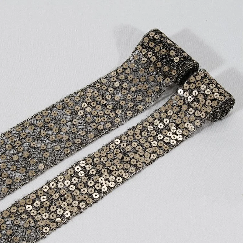 Beaded Gold Sequin Trim Lace Ribbon Trimming Applique Tape Lace