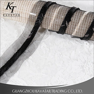 Classics Strip Shape Black Beaded Lace Ribbon To Decorative Clothing