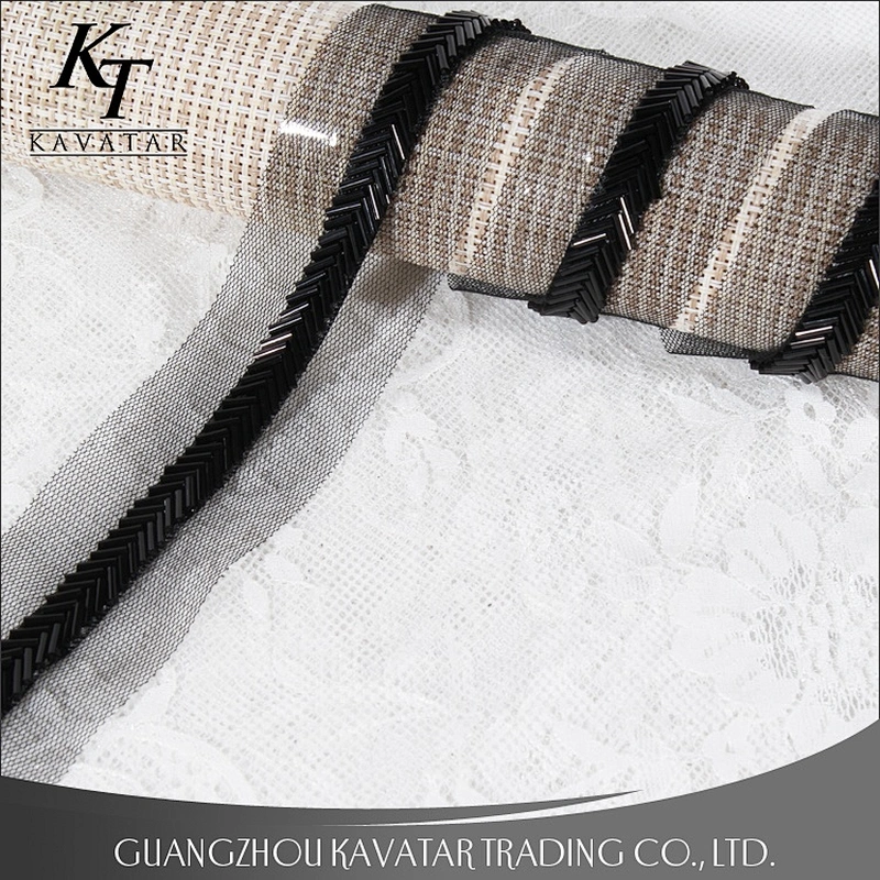 Classics Strip Shape Black Beaded Lace Ribbon To Decorative Clothing