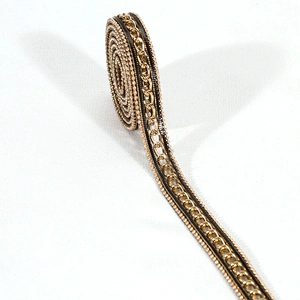 Stylish Black Hot Fix Transfer Trim with Golden Accessories Chain Beads