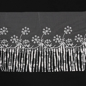 Custom Decorative Floral Sequin Embroidery Beaded Fringe Lace Border