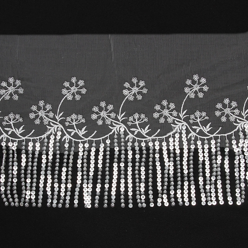 Custom Decorative Floral Sequin Embroidery Beaded Fringe Lace Border