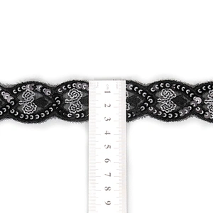 Custom Embroidery Leaf Shape Sequin Mesh Lace Trim