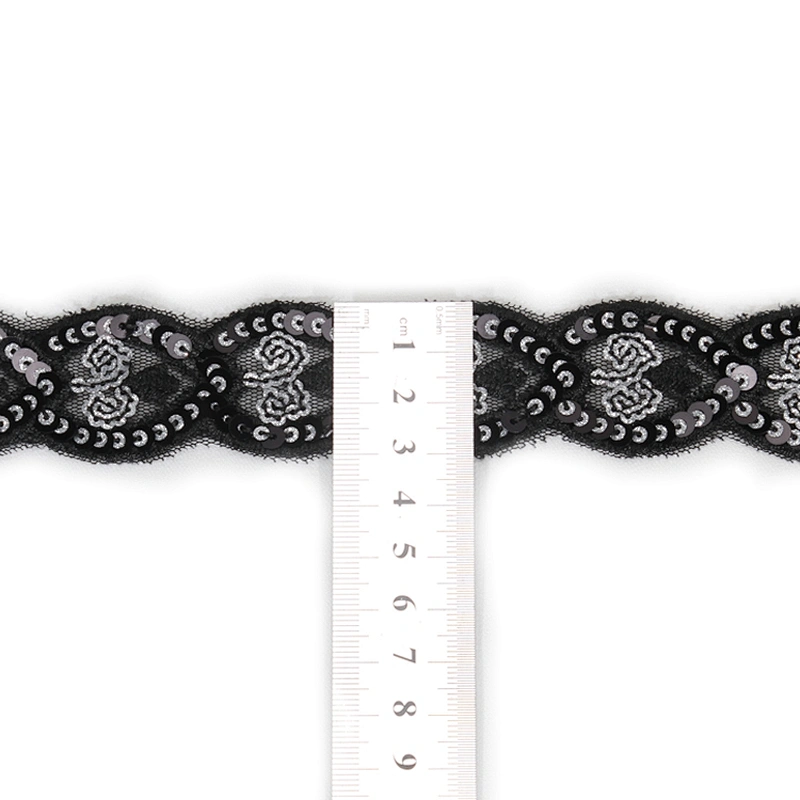 Custom Embroidery Leaf Shape Sequin Mesh Lace Trim