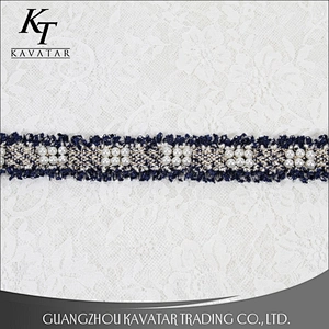 New fashion six pearls one group sew on polyester embroidery tape trim for clothing