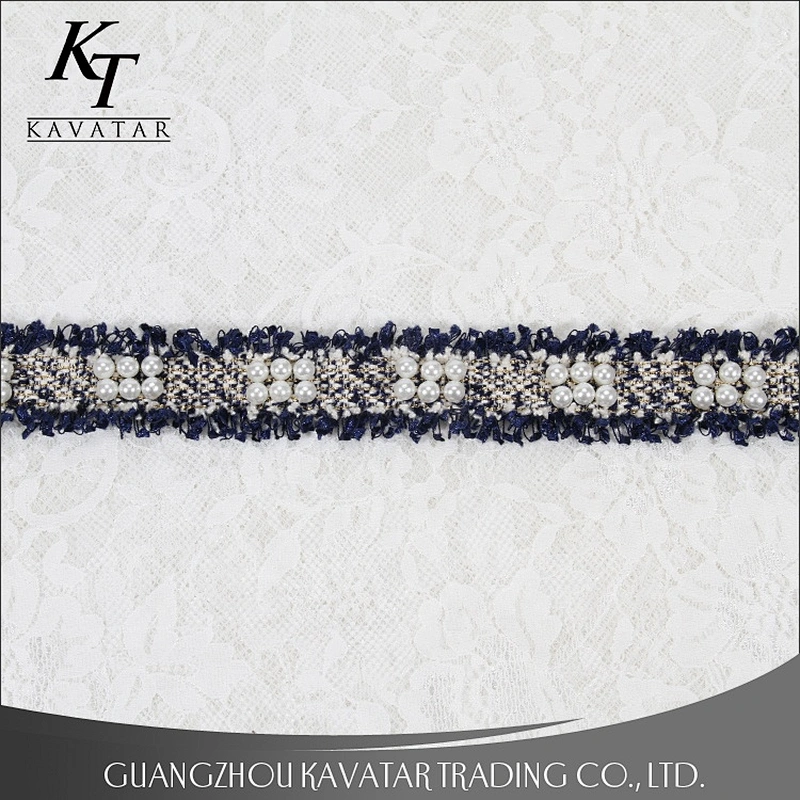 New fashion six pearls one group sew on polyester embroidery tape trim for clothing