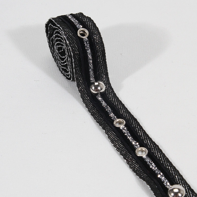 Wholesale white copper bead eyelet  trim tape with stud Design lace trims