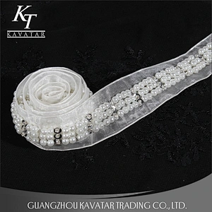 2018 Elegant Rhinestone Beaded Lace Trim Lace Ribbon,Pearl lace decorate tape