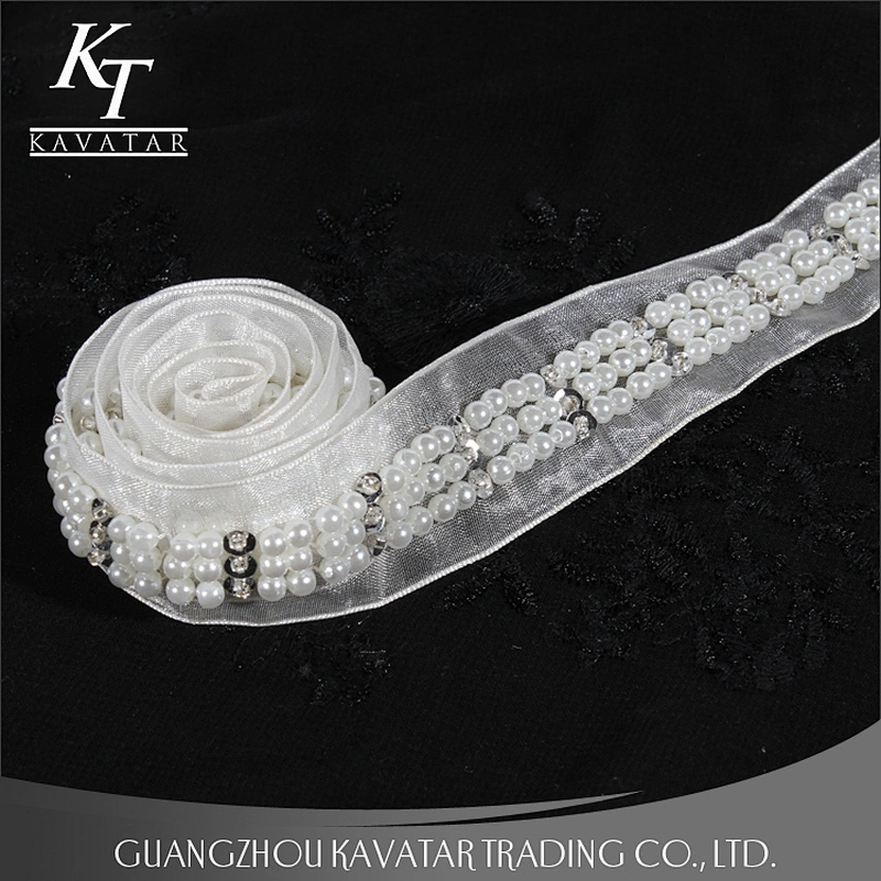 2018 Elegant Rhinestone Beaded Lace Trim Lace Ribbon,Pearl lace decorate tape