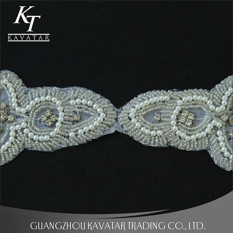 Handmade Rhinestone Beaded Applique Sew With Pearl For Wedding Dress