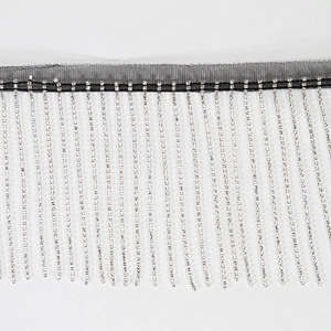 Wholesale Black Polyester Strips Accessories Rhinestone Fringe Tassel Trim for Dress Decoration