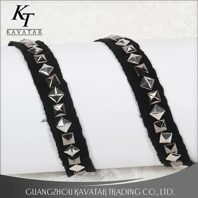 Pyramid shape Copper stud nail on polyester weave trim for garment accessories