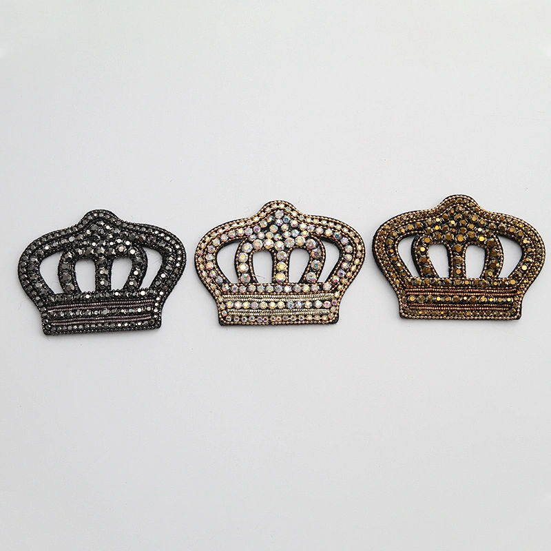 wholesale Sew on patches AB color hotfix patches crown patch applique 3d rhinestones CANVAS