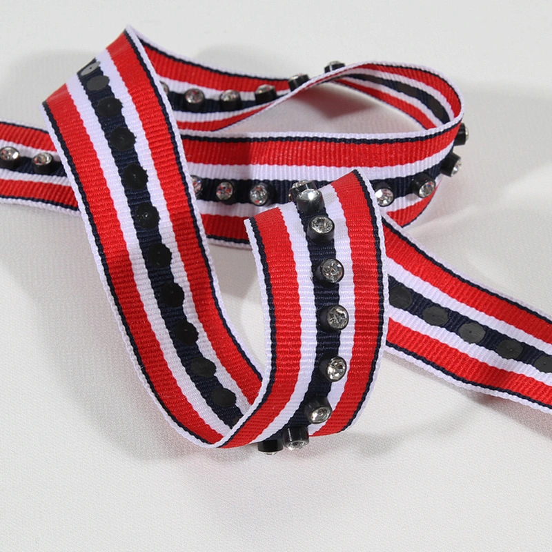 Semi-machine productive polyester crystal beaded tape stock wholesale
